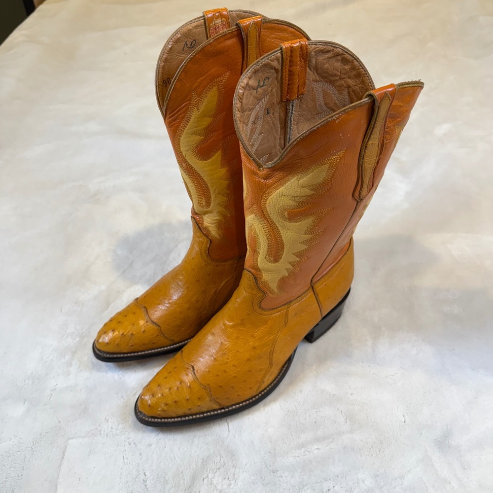 Coyote Joe Boots Mens Orange Full Quill Ostrich Leather Western Cowboy Boots 11